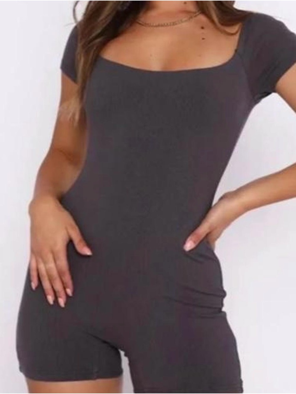 White Fox Boutique charcoal playsuit in XS